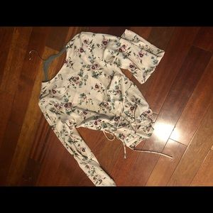Pink floral wrap top